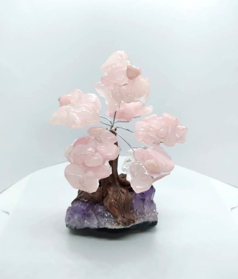 ARVORE DE RESINA COM PEDRA QUARTZO ROSA 02 PEQ - UND