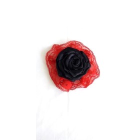 FLOR DE CABELO PRETA C/BABADO VERMELHO - UND