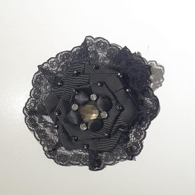 FLOR DE CABELO PRETA C/BABADO PRETO - UND