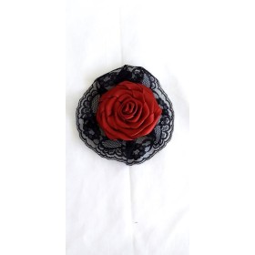 FLOR DE CABELO VERMELHA C/BABADO PRETO - UND